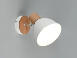 Wandstrahler DELUME aus Metall in Weiß & Holzoptik, Höhe 19cm