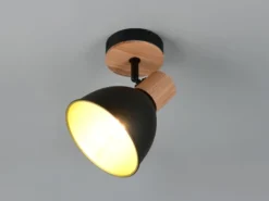 Wandstrahler DELUME aus Metall in Schwarz/Gold & Holzoptik, Höhe 19cm