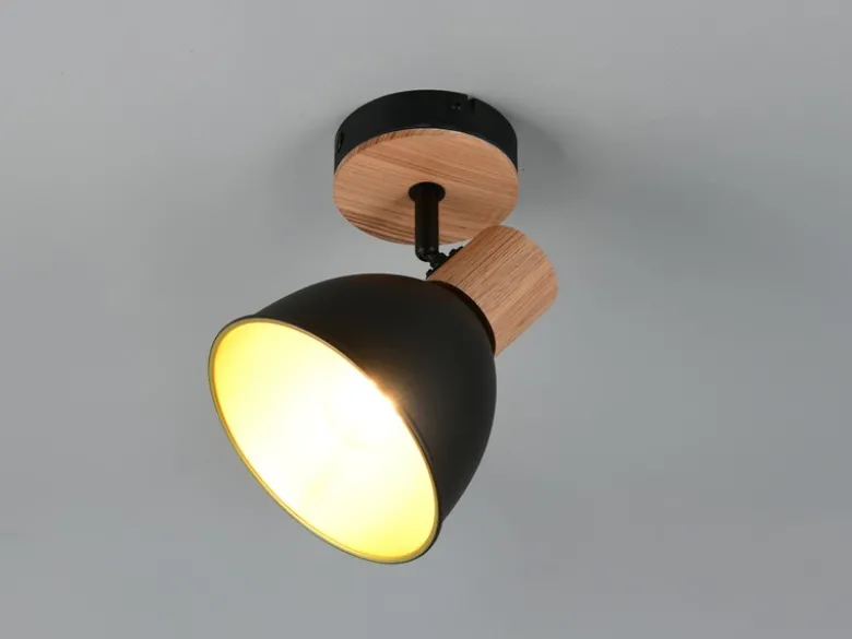 Wandstrahler DELUME aus Metall in Schwarz/Gold & Holzoptik, Höhe 19cm