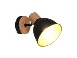 Wandstrahler DELUME aus Metall in Schwarz/Gold & Holzoptik, Höhe 19cm