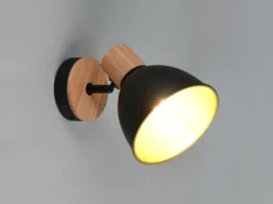 Wandstrahler DELUME aus Metall in Schwarz/Gold & Holzoptik, Höhe 19cm