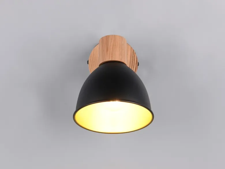 Wandstrahler DELUME aus Metall in Schwarz/Gold & Holzoptik, Höhe 19cm