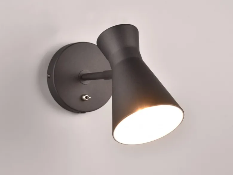 Wandstrahler ENZO Retro Schwarz mit Schalter & Stecker, Breite 12cm