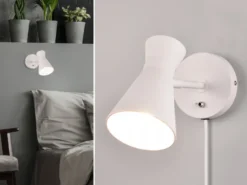 Wandstrahler ENZO Retro Weiß mit Schalter & Stecker, Breite 12cm