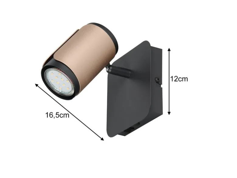 Wandstrahler GILLAN Metall Schwarz / Coffee mit Schalter, Breite 12cm