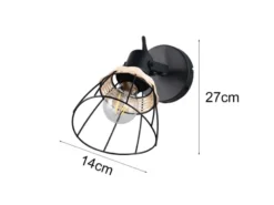 Wandstrahler JEROME mit Schalter & Gitter Lampenschirm Rattan, Breite 14cm