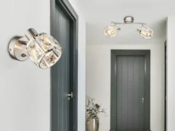 Wandstrahler KRIS mit Schalter & Glas Kristallen Silber, Breite 9cm