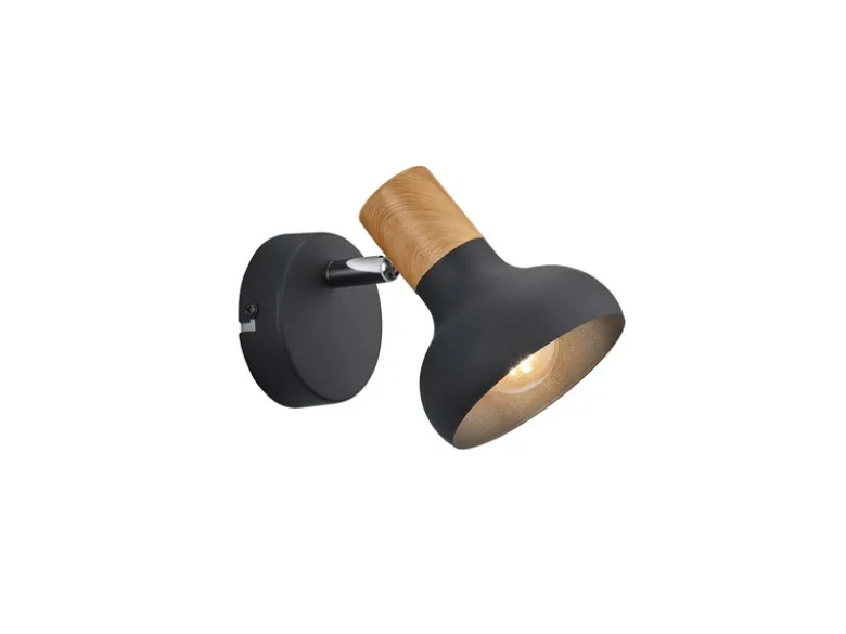 Wandstrahler LATIKA Metall Schwarz mit Holzoptik, Breite 10cm