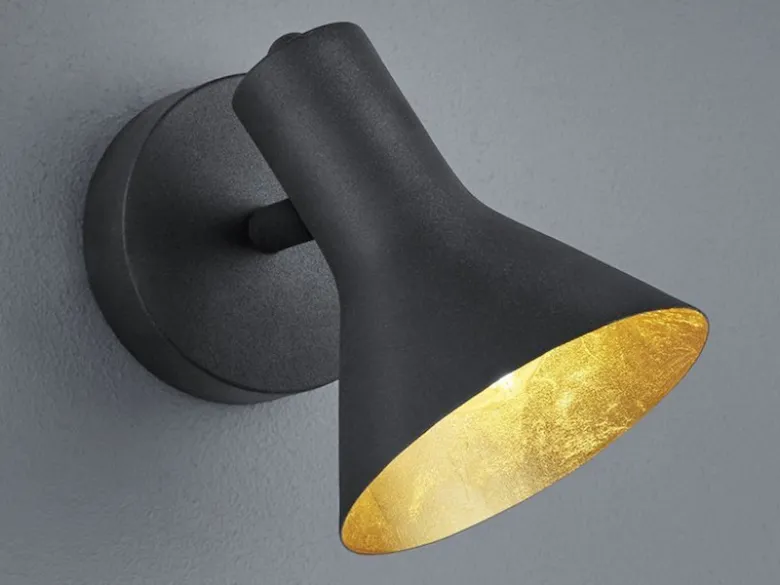Wandstrahler Metall Schwarz / Gold mit LED dimmbar, Breite 11cm