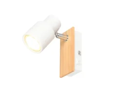 Wandstrahler PIERRE mit Schalter, Metall Weiß & Holz, Breite 6cm
