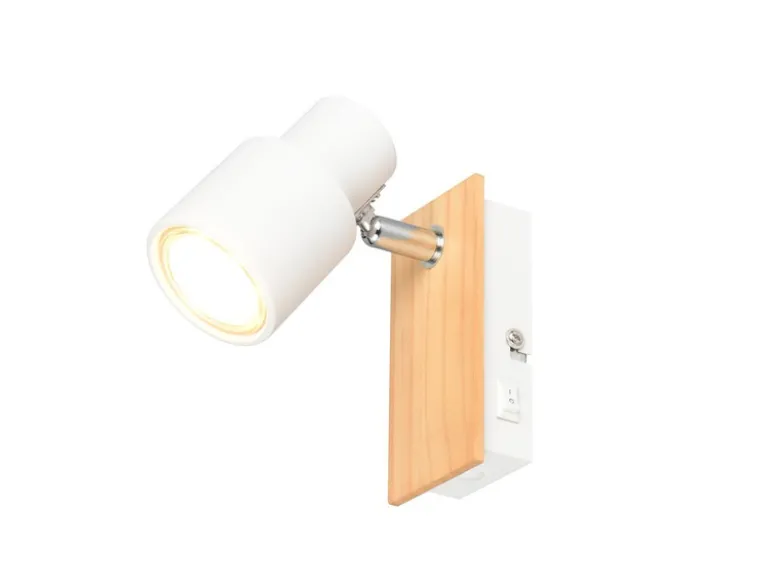 Wandstrahler PIERRE mit Schalter, Metall Weiß & Holz, Breite 6cm