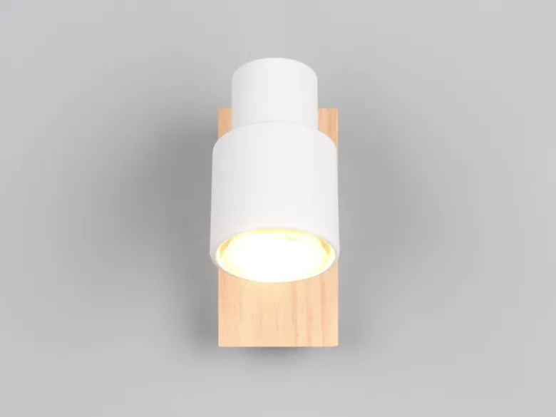 Wandstrahler PIERRE mit Schalter, Metall Weiß & Holz, Breite 6cm