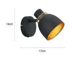 Wandstrahler PUNCH Metall Schwarz Gold mit Drahtgeflecht, Breite 10cm