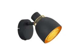 Wandstrahler PUNCH Metall Schwarz Gold mit Drahtgeflecht, Breite 10cm