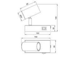 Wandstrahler TARYN Coffee / Grau mit Schalter, Breite 6cm