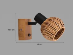 Wandstrahler TAVAR mit Schalter, Holz & Rattan Korbgeflecht, Breite 10,5cm