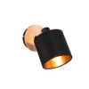 Wandstrahler TOMMY Holz mit Stoffschirm Schwarz / Gold, Breite 12cm