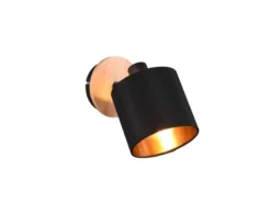 Wandstrahler TOMMY Holz mit Stoffschirm Schwarz / Gold, Breite 12cm