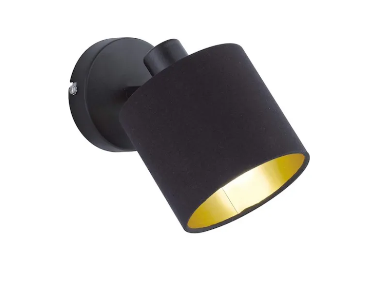 Wandstrahler TOMMY Schwarz mit Stoffschirm Schwarz / Gold, Breite 12cm