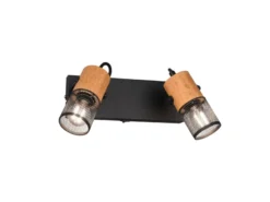 Wandstrahler TOSH 2-flammig mit Schalter, Schwarz & Holz, Breite 26cm