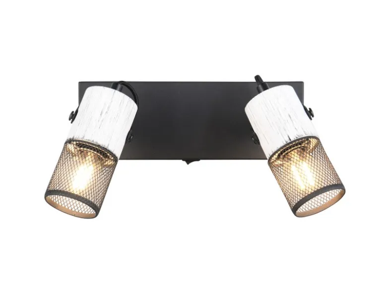 Wandstrahler TOSH 2-flammig mit Schalter, Schwarz & Holz Weiß, Breite 26cm
