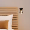 Wandstrahler TRAVIA mit Schalter, Rauchglas Schwarz & Holz, Breite 10cm