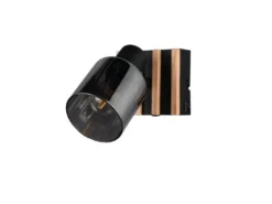 Wandstrahler TRAVIA mit Schalter, Rauchglas Schwarz & Holz, Breite 10cm