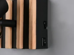 Wandstrahler TRAVIA mit Schalter, Rauchglas Schwarz & Holz, Breite 10cm