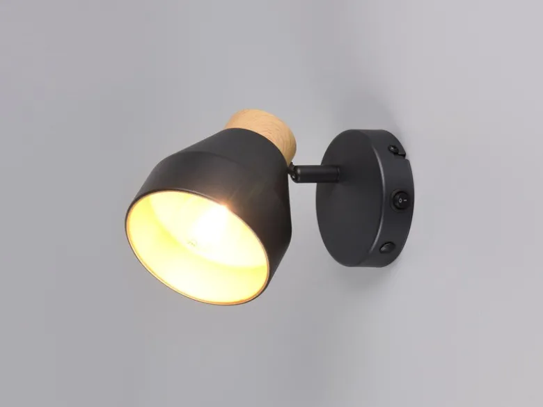 Wandstrahler VALENTIN mit Schalter, Metall Schwarz / innen Gold, Breite 11cm