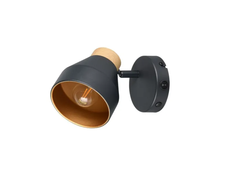 Wandstrahler VALENTIN mit Schalter, Metall Schwarz / innen Gold, Breite 11cm