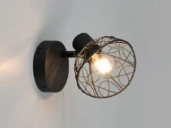 Wandstrahler YAKO Metall Schwarz mit Drahtgeflecht Lampenschirm, Höhe 14cm