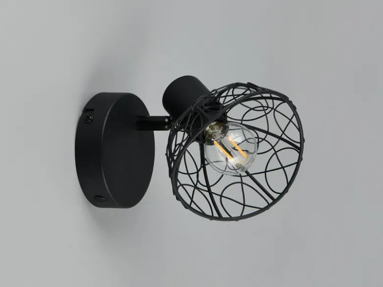 Wandstrahler YAKO Metall Schwarz mit Drahtgeflecht Lampenschirm, Höhe 14cm