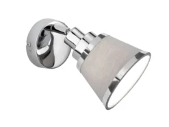 Wandstrahler ZOON Silber Chrom mit Stoffschirm Grau, Breite 12cm