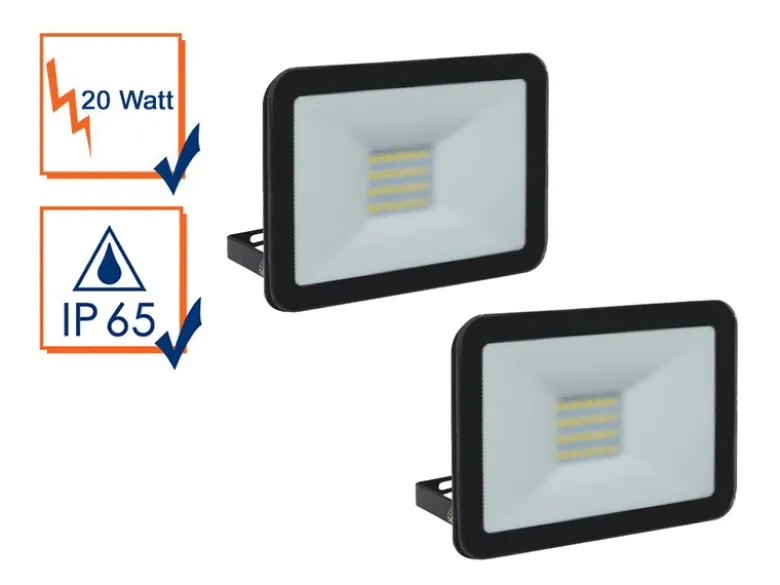 20 Watt LED Strahler ALU, 2er SET 5000 Kelvin Neutralweiß, IP65, 12x16cm