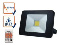 20 Watt LED Strahler Bewegungsmelder & Fernbedienung, 4000 Kelvin, IP65, 13x18cm