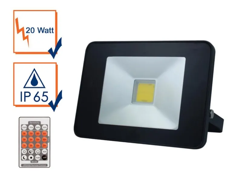 20 Watt LED Strahler Bewegungsmelder & Fernbedienung, 4000 Kelvin, IP65, 13x18cm
