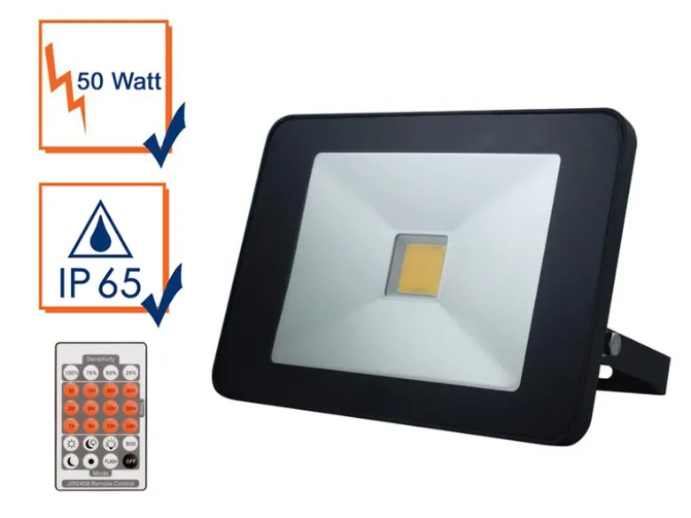 50 Watt LED Strahler Bewegungsmelder & Fernbedienung, 4000 Kelvin IP65, 18x26cm
