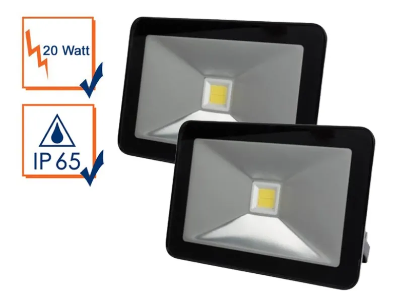 20 Watt LED Strahler 2er SET, 4000 Kelvin Neutralweiß, IP65, 13x18cm