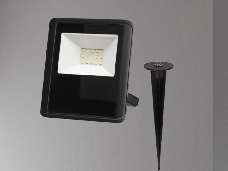 10 Watt LED Strahler SET Montagehalterung & Erdspieß, Neutralweiß, IP65, 11x13cm