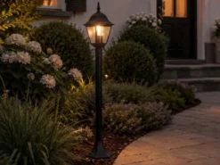Wegeleuchte Aluminium Schwarz, Gartenlaterne mit E27 LED, Höhe 100cm