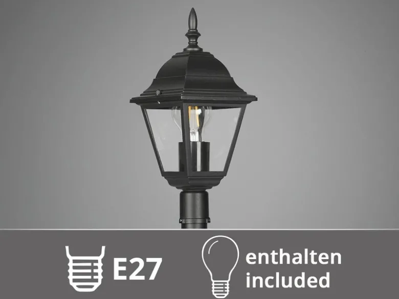 Wegeleuchte Aluminium Schwarz, Gartenlaterne mit E27 LED, Höhe 100cm