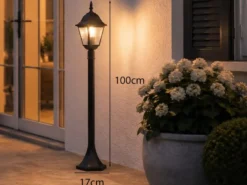 Wegeleuchte Aluminium Schwarz, Gartenlaterne mit E27 LED, Höhe 100cm
