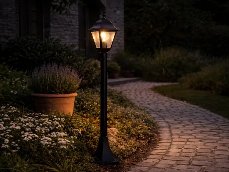 Wegeleuchte Aluminium Schwarz, Gartenlaterne mit E27 LED, Höhe 100cm