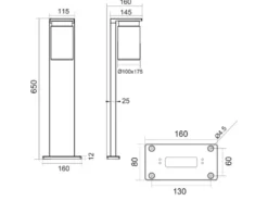 Wegeleuchte ARDILA aus Aluminium Schwarz mit E27 Glasschirm, Höhe 65cm