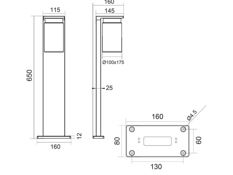 Wegeleuchte ARDILA aus Aluminium Holzoptik mit E27 Glasschirm, Höhe 65cm