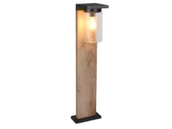 Wegeleuchte ARDILA aus Aluminium Holzoptik mit E27 Glasschirm, Höhe 65cm