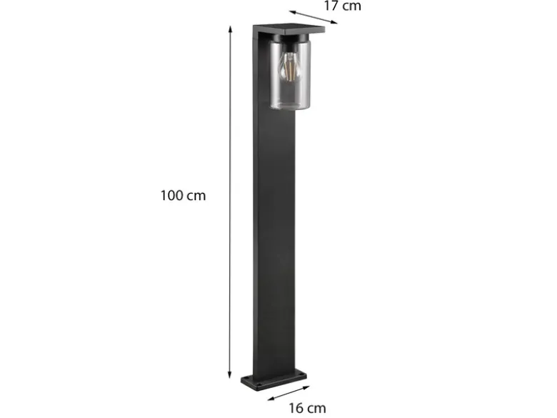 Wegeleuchte ARDILA aus Aluminium Schwarz mit E27 Glasschirm, Höhe 100cm