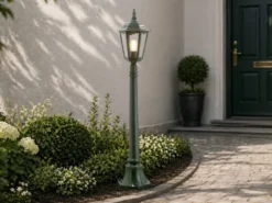 Wegeleuchte aus Aluminium Grün, antike E27 Gartenlaterne, Höhe 120cm