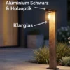 Wegeleuchte aus Aluminium Holzoptik mit E27 LED & Glasschirm, Höhe 100cm