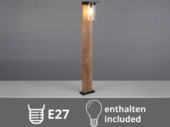 Wegeleuchte aus Aluminium Holzoptik mit E27 LED & Glasschirm, Höhe 100cm